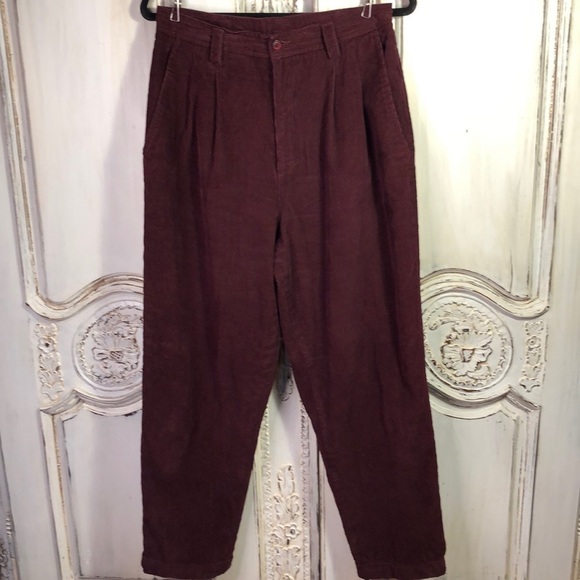 PRINCETON CLUB 100% Cotton Burgundy Corduroy Wide Leg Trousers Y2K - Picture 1 of 11